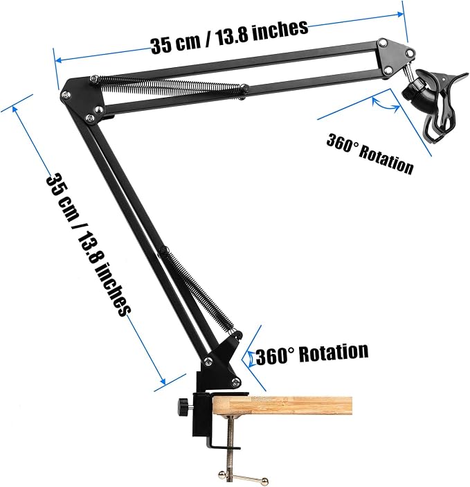 WANBY Overhead Phone Stand Articulating Arm Table Stand Mount Flexible 360° Rotation Cell Phone Clip Holder for All Smart Phone Microphone