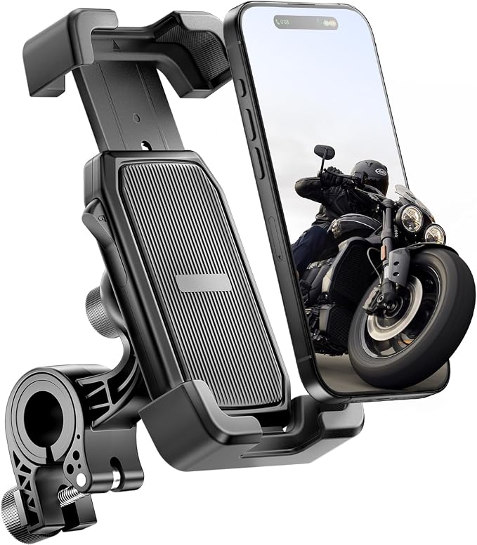 Delobon Motorcycle Phone Mount with Safety Lock, One-Hand Operation Bike Phone Holder for Electric Scooter/ATV/Bicycle Handlebar, for iPhone Samsung 4.7–7.0 in Smartphones