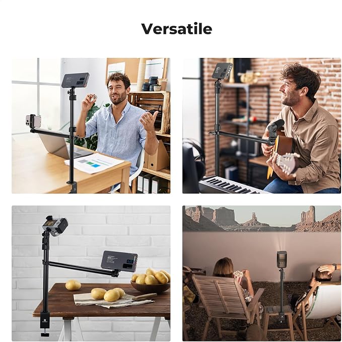 K&F CONCEPT Desk Mount Stand with Extension Arm, 37-91cm Adjustable Overhead Camera Mount, 1/4" Ball Head & 3/8" Adapter, C-Clamp for Ring Light, DSLR Camera, Smartphone, Live Streaming, Video