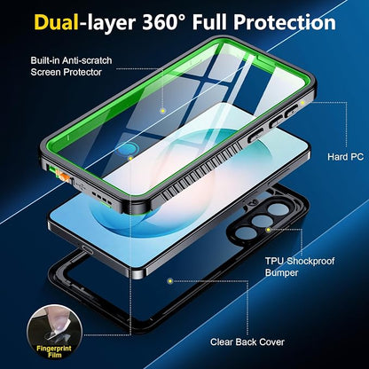 SPIDERCASE for Samsung Galaxy S26 Plus Case, Built-in Lens & Screen Protector Military Shockproof IP68 Underwater Full Body Sealed Phone Case Protection for Samsung Galaxy S26 Plus 6.7",Green/Clear