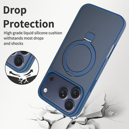 Ultra-Magnetic Stand for iPhone 17 Pro Max Case [Military Drop Protection] [Compatible with MagSafe] Shockproof Translucent Matte Slim Ring Holder Case for iPhone 17 Pro Max (Blue)