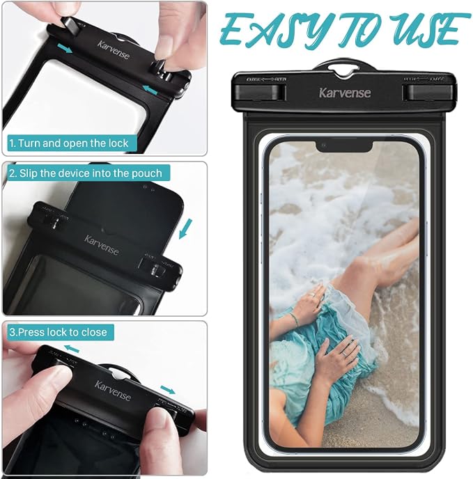Waterproof Phone Pouch/Case, 2 Pack Waterproof Phone Holder/Bag for iPhone 15 14 13 12 11 Pro Max, Samsung Galaxy, Pixel, Universal Cell Phone Dry Bag for Travel, Beach, Shower, Kayaking, Snorkeling