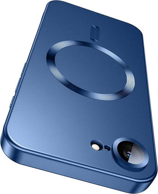 Magnetic for iPhone 17e Case/iPhone 16e Case [Compatible with MagSafe][Built-in Camera Lens Protector] Slim Soft Silicone Bumper Shockproof Metallic Luster 17e Phone Case (Blue)