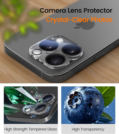 iGluz 4 Pack for iPhone 15 Pro Screen Protector with 2-Pack Camera Lens Protector[99.99%HD Clear][9H Tempered Glass][Bubble Free][Easy Installation][Smooth Touch][Anti-fingerprint],4+2 Dual Protection