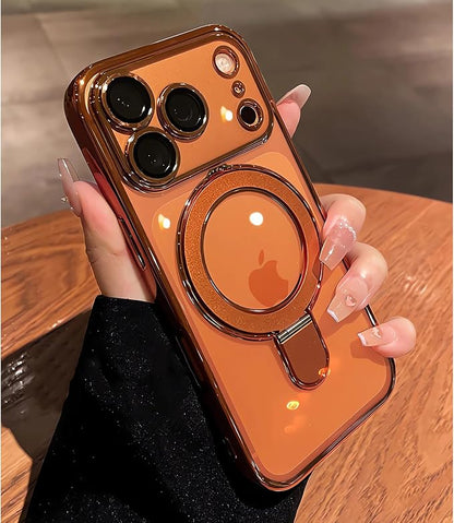 LXK Magnetic Invisible Stand for iPhone 17 Pro Case 6.3" Compatible with MagSafe, Military-Grade Protection, with Camera Protector, Clear Scratch-Resistant Back Cover for iPhone 17 Pro, Cosmic Orange
