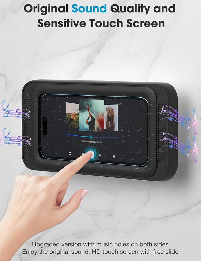 KUNSLUCK Shower Phone Holder Waterproof, 480°Rotation Shower Phone Case, Wall Phone Mount Stand with Original Sound Quality for Bathroom Wall Mirror Bathtub Kitchen, Compatible with 4-7" Phones