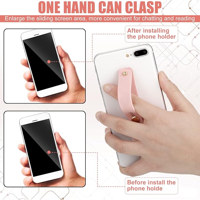 Weewooday 6 Pieces Phone Grip Holder Cell Phone Grip Strap Telescopic Finger Strap Stand Universal Finger Kickstand for Most Smartphones(Black, Pink)
