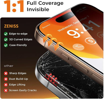 NeverBreak 9H+ Hardness for iPhone 16 Pro Privacy Screen Protector 12FT Military Grade Protection (Scratch, Shatter, Drop Resistance) Tempered Glass Full Coverage 6.3", 2 Pack with De-Bubble Card