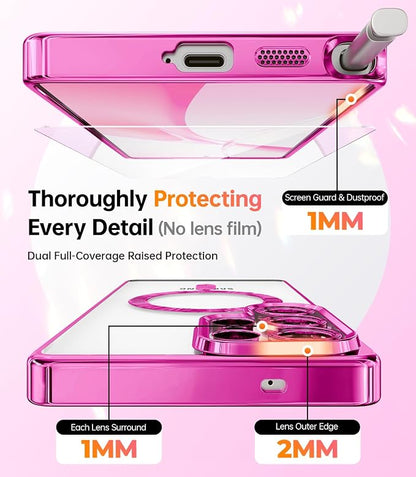 Meifigno Case Designed for Samsung Galaxy S25 Ultra 6.9 inch, [Compatible with MagSafe] [2X HD Screen Protectors] [Glitter Card & Wrist Strap] Full Lens Protection Case for Galaxy S25 Ultra, Hot Pink
