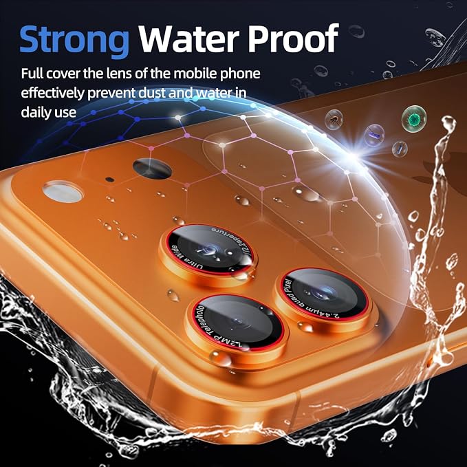 9H High-alumina Tempered Glass Camera Lens Protector for iPhone 17 Pro Max Lens , Military-Grade Shatterproof with Strong Adsorption, Full Coverage Case-Friendly Cover (Orange, iPhone 17 Pro Max - 2 Pack)