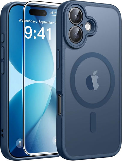 FNTCASE for iPhone 17 Case: [Compatible with Magsafe] Translucent Matte Cases with [Full Camera Protection] [Screen Protector] Military Grade Shockproof Protective Phone Cover - Blue