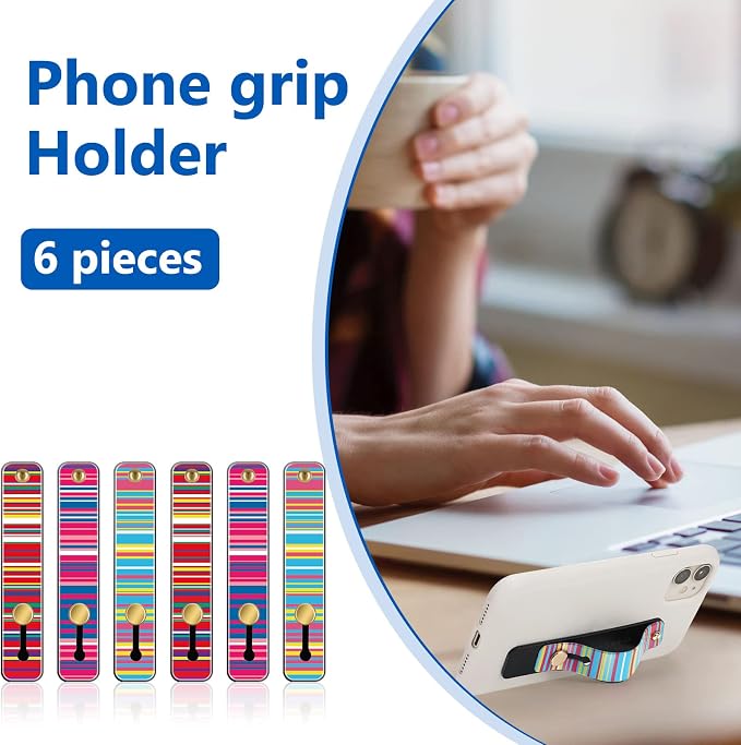 Weewooday 6 Pieces Phone Grip Holder Cell Phone Grip Strap Telescopic Finger Strap Stand Universal Finger Kickstand for Most Smartphones(Figure)