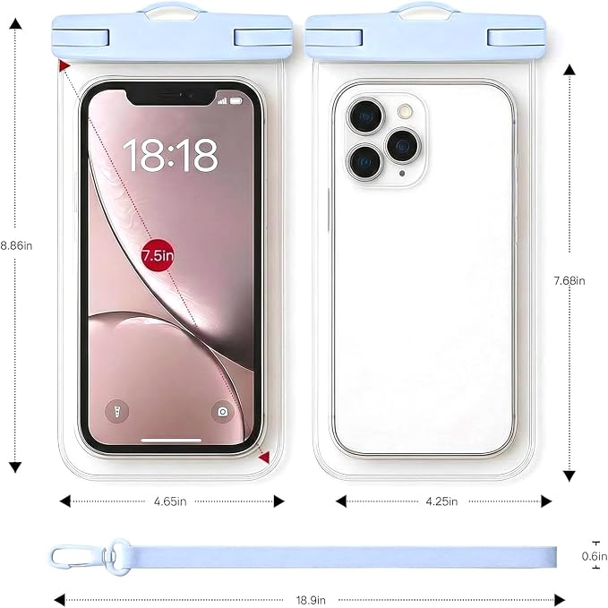1/2 Pack Waterproof Phone Pouch Compatible with iPhone 17 16 15 Pro Max & Galaxy S24+/S23 7in Waterproof Phone Case with Lanyard,IPX8 Beach Travel Must Haves, Beach Essentials, Sky Blue, 1 Pack