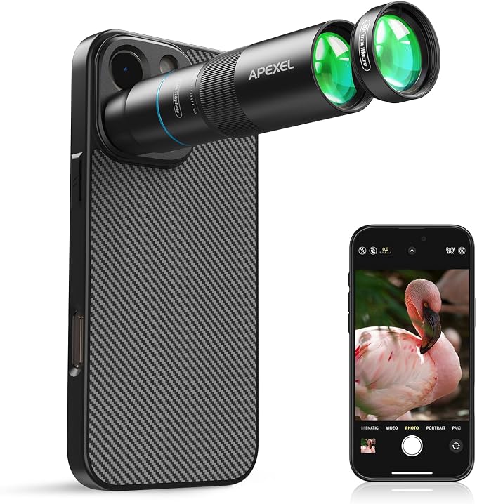 APEXEL 10X Tele-Macro Pro Dual Lens 2-in-1, Portable Clip-On Telephoto Macro Lens for 16 pro max, Pro Photography for Travel, Concert, Exploration