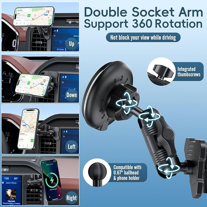 Kaishengyuan Wireless Charger Magnetic Vent Phone Mount Compatible with 2021-2025 Ford F-150, 2023-2025 Super Duty F250/F350/F450, Metal Phone Holder Cradles Bracket Stand for All Smartphone