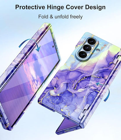 Btscase for Samsung Galaxy Z Fold 8 Ultra Case,Built in Front Screen Protector,[Compatible with MagSafe] Marble Hard PC Slim Shockproof Full Body Drop Protective Case for Z Fold 8 Ultra, Violet