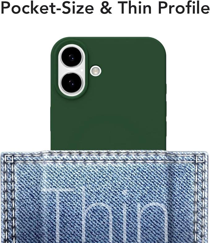 for iPhone 16 Plus Case Silicone Compatible with Magsafe Case, Ultra Slim Thin Magnetic Phone Cases Mag Safe, Cute Soft Rubber Gel TPU Matte Plain Wireless Charging Cover for Women, Dark Green