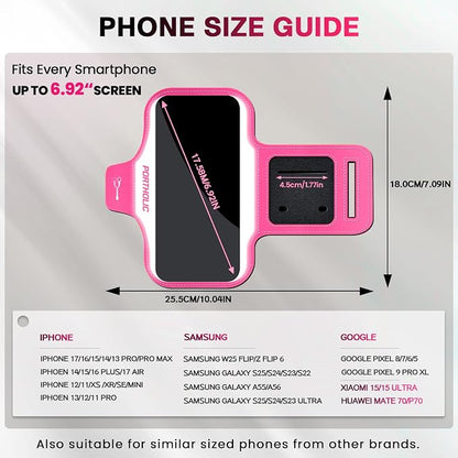 PORTHOLIC 2025 Running Armband Water Resistant Sports Phone Holder Case with Extension Strap, Key Card Slot Up to 6.9" Phone for iPhone 17/16/15/14/13 Plus Air Pro Max XR/XS, Galaxy S25/24/S10
