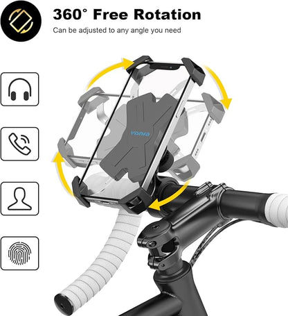New Bike Phone Mount with Stainless Steel Clamp Arms Anti Shake and Stable 360° Rotation Bike Accessories/Bike Phone Holder for Any Smartphones GPS Other Devices Between 4 and 7 inches