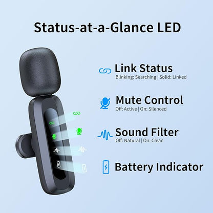 Wireless Mini Microphone for iPhone 15/16, iPad, Android, Wireless Lavalier Microphone with Noise Reduction, Portable USB C Lapel Mic for Video Recording, Vlog, Tiktok, YouTube