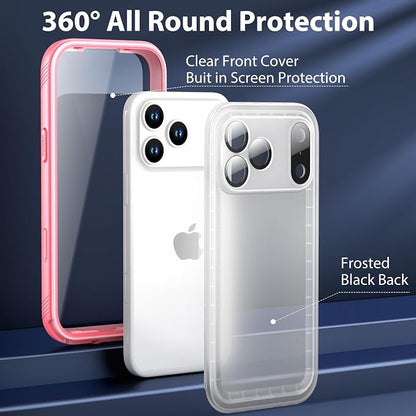 SPORTLINK for Waterproof iPhone 17 Pro Max Case - Built in Screen Protector/Full Body Dustproof/Shockproof/Dropproof/IP68 Underwater for iPhone 17 Pro Max Case 6.9 inch Pink/Frosted Clear