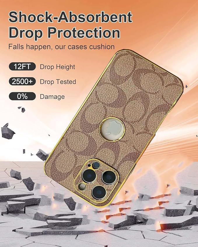 Compatible with iPhone 14 Pro Max Case with Logo View , Luxury Elegant Full Protection Slim Shockproof Leather Case with Camera Lens Protector Phone Cover for iPhone 14 Pro Max 6.7" for Women Men