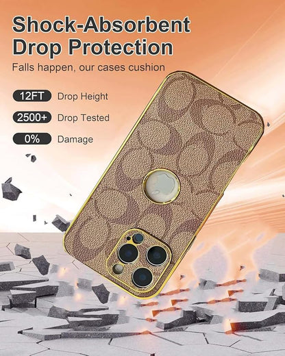 Compatible with iPhone 15 Pro Max Case with Logo View , Luxury Elegant Full Protection Slim Shockproof Leather Case with Camera Lens Protector Phone Cover for iPhone 15 Pro Max 6.7" for Women Men
