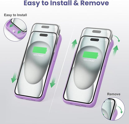 Feob Battery Case for iPhone 15Pro (6.1Inch), Real 7500mAh Ultra Slim Portable & 15W Fast Charging, Rechargeable Protective Extended Charger Case Cover Only for iPhone 15Pro Charging Case-Purple