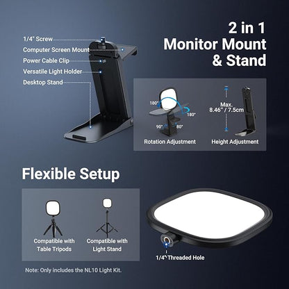 NEEWER Basics 5" 10W Monitor Light for Video Conference, Bi Color Edge Lit USB LED Panel with Stand, CRI95 Lamp Lighting for Laptop Computer Webcam Zoom Call Desk Streaming Recording, NL10