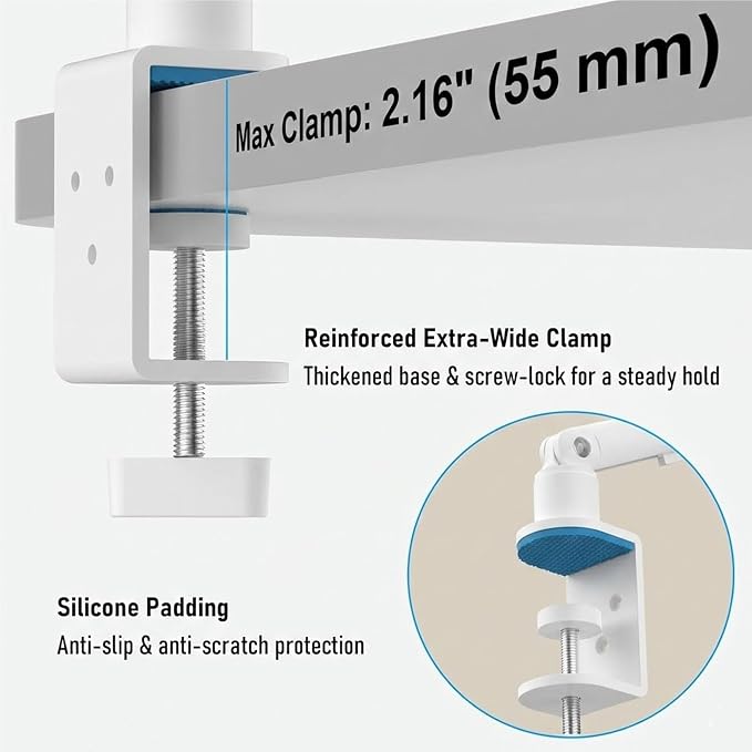 iPad Holder for Desk, Adjustable Tablet Arm iPad Desk Mount with C-Clamp, 30" Foldable Long Arm & 360° Rotation, Fits 4.7"–15.6" iPad Pro/Air/Mini, Phones & 15.6" Portable Monitors for Desk Use, White