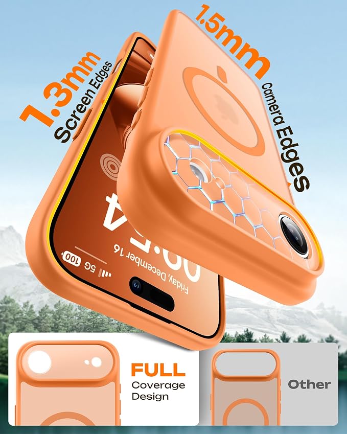 TOCOL for iPhone Air Case, Compatible with Magsafe Charger, Full Camera Protection, Drop Protection, Translucent Matte Phone Case for iPhone 17 Air 6.5 inch (Orange)