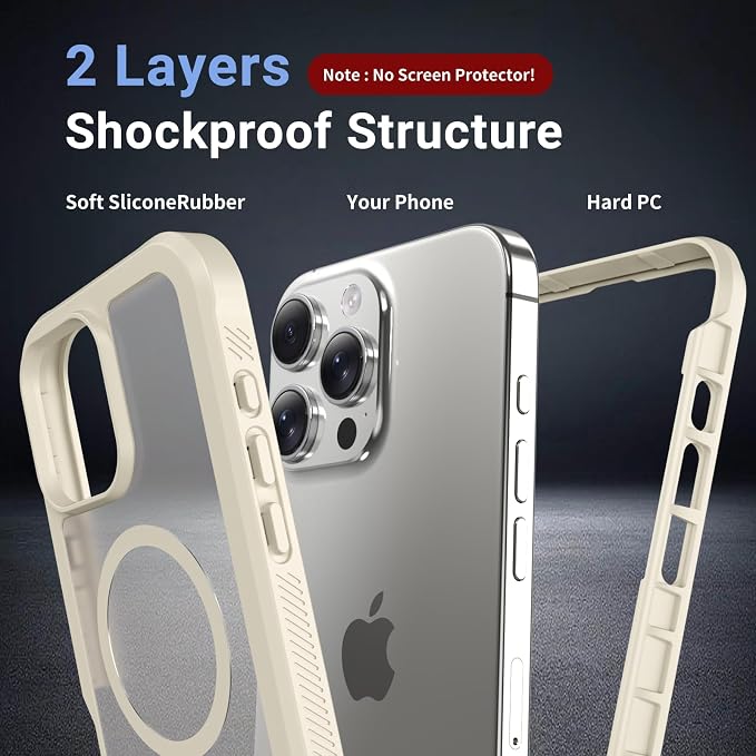 jaroco Magnetic for iPhone 16 Pro Max Case, [Compatible with MagSafe][Military Grade Drop Protection][Heavy Duty Protection][Non-Slip][Shockproof] 2-Layer Durable Bumper Phone Case 6.9''-Antique White