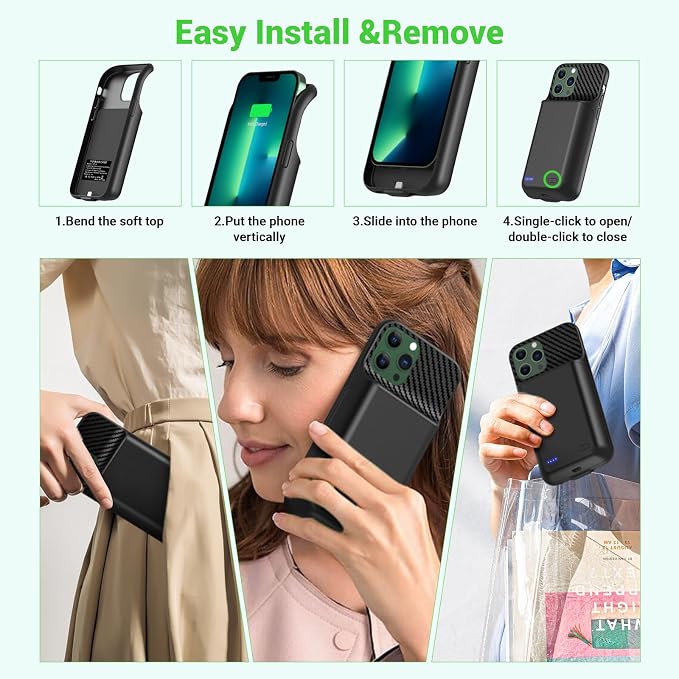 13800mAh High Capacity Battery Case for iPhone 14, for iPhone 13, 13 Pro (6.1 inch), 2026 Upgraded Battery Pack Rechargeable Charger External Charging Case w/Tempered Glass Screen Protector Black