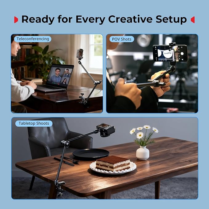 SMALLRIG Desktop Magic Arm Support with Crab-Shaped Clamp Kit, Aluminum Alloy, 24.3x4.5x1.1 in, 0.6lb Payload, for Smartphones, Webcams, Action Cameras, 5624