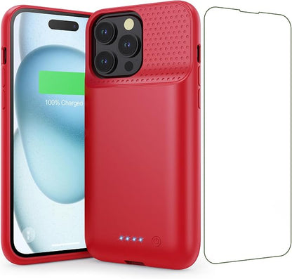 Battery Case for iPhone 15 Pro Max,Powerful 8600mah Ultra-Slim Protective Charging Case,15W Fast Charging Portable Rechargeable Expandable Battery Charger Cover for iPhone 15 Pro Max(6.7inch)-Red