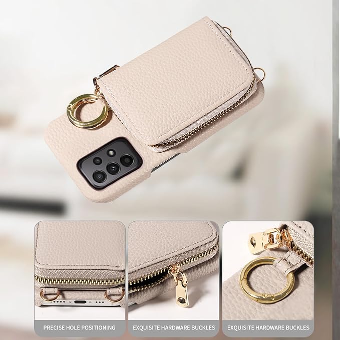 Wallet Case for Samsung Galaxy A53 5G with Shoulder Strap Ring Buckle, PU Leather Zipper Flip Organ Purse, Card Holder Stand Full Body Cell Phone Cover for A 53 G5 53A SM A536U 6.5" 2022 White