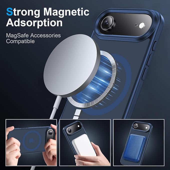 Magnetic for iPhone Air case, with Camera Lens Protector [10Ft Military-Grade Protection] Compatible with fit MagSafe Slim case for iPhone 17 Air 6.5 inch, Deep Blue