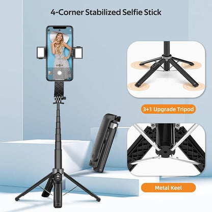 UTEBIT Selfie Stick Tripod for iPhone, 40" Lightweight Phone Tripod Stand with Light & Bluetooth Remote, 3 Light Modes Extendable Selfie Stick Compatible with All iPhone/Android, All-in-1, Black