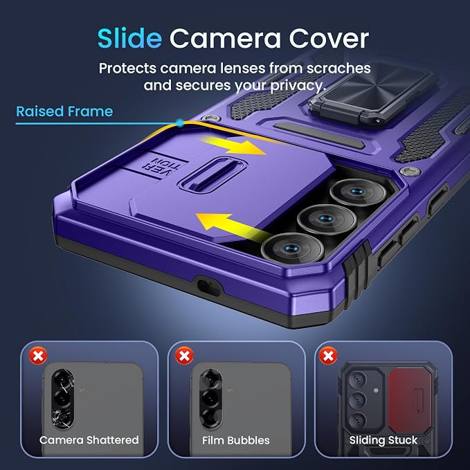 Caka for Samsung Galaxy S25 FE Case [HD Screen Protector] [Full Camera Lens Cover] [360°Rotated Kickstand Ring] [Heavy Duty Protection] Hard Rugged Protective Phone Cover for S25 FE - Purple