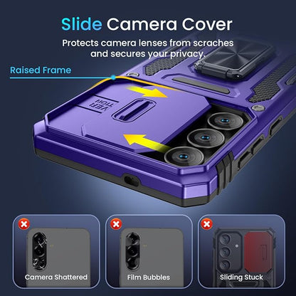 Caka for Samsung Galaxy S25 FE Case [HD Screen Protector] [Full Camera Lens Cover] [360°Rotated Kickstand Ring] [Heavy Duty Protection] Hard Rugged Protective Phone Cover for S25 FE - Purple