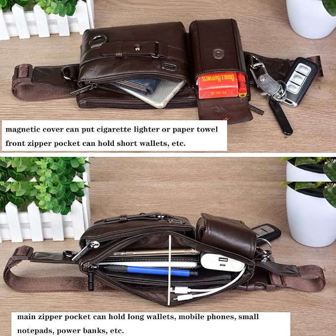 KPYWZER Vintage Leather Waist Bag Fanny Pack for Men Women Hip Bum Belt Slim Cell Phone Purse Casual Waist Wallet Pouch for Outdoors Traveling Casual Running Hiking Cycling Coffee