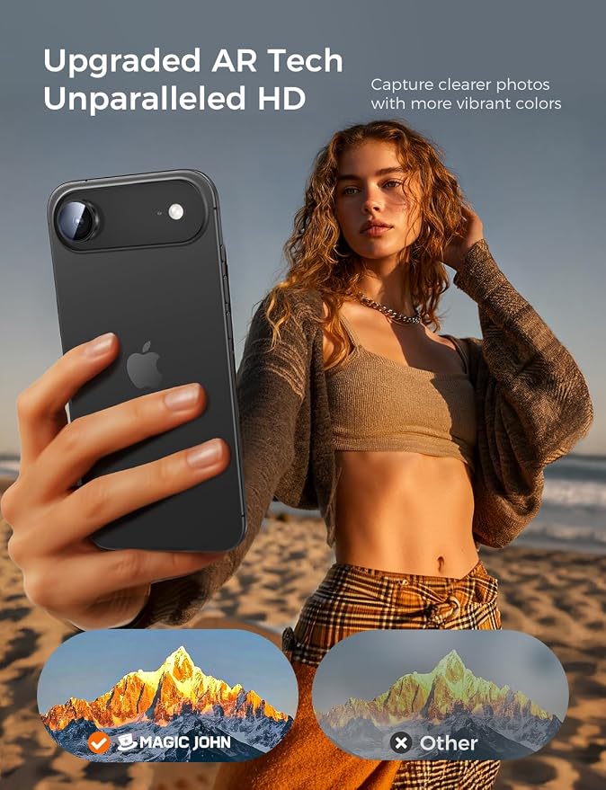 MAGIC JOHN for iPhone Air Camera Lens Protector [Alignment Kit&1:1 Invisible Fit] 9H Aerospace Tempered Glass, Ultra HD, Metal Individual Ring，Case Friendly, Set of 2,Black