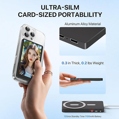 4" Back Camera Monitor iPhone 17, Magnetic Vlog Selfie Monitor Screen for iPhone 17,1080P Wireless Mirroring Back Camera Selfie Monitor for Vlog YouTube TikTok,Snaplylens for iPhone,Android, Black