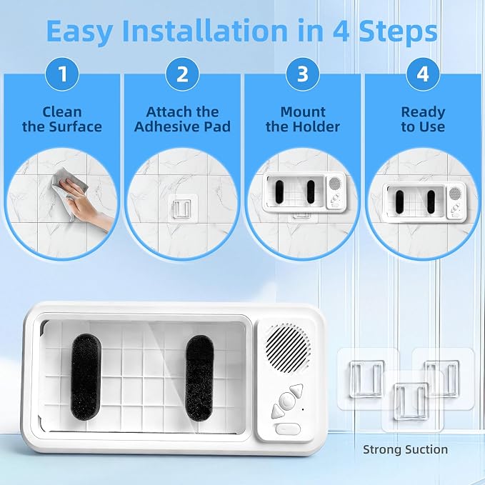 Shower Phone Holder with Bluetooth Speaker - Waterproof Wall-Mounted Shower Phone Case, Hands-Free Music Playback, Anti-Fog & Sensitive Touchscreen Case Stand for Phones Accessories Gift for Men Women