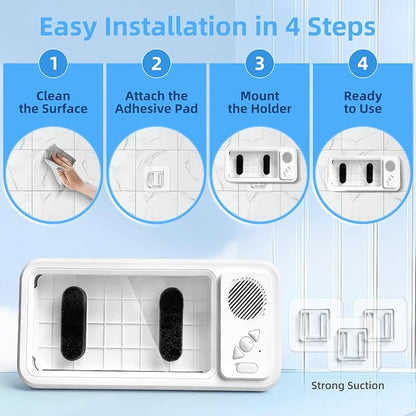 Shower Phone Holder with Bluetooth Speaker - Waterproof Wall-Mounted Shower Phone Case, Hands-Free Music Playback, Anti-Fog & Sensitive Touchscreen Case Stand for Phones Accessories Gift for Men Women
