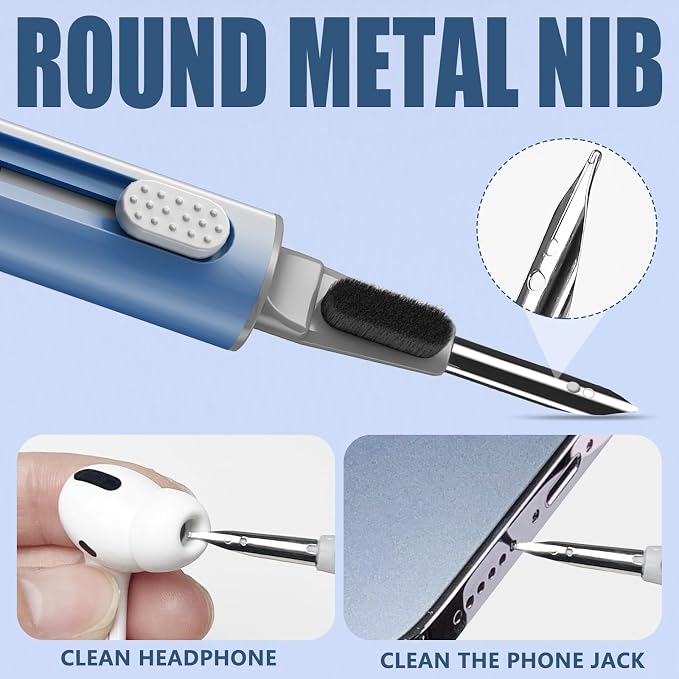 Inesore Cleaner Kit for Airpods Pro 3 2 1 Series,Multi-Function Cleaning Pen Tool for Earbuds Headphone iPhone Camera Electronic Devices,with Soft Brush Flocking Sponge -Deep Blue