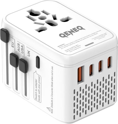 220V to 110V Converter Universal Travel Adapter Compact Voltage Converter Step Down Power Adapter with 3 USB C & USB A Ports US Canada to Europe Plug Adapter UK AU for Hair Dryer (White)