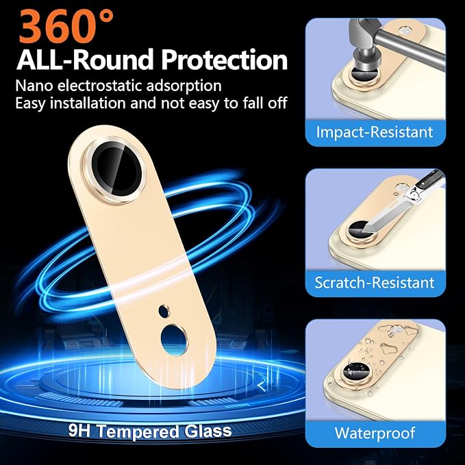 for iPhone 17 Air Camera Lens Protector, [Military Grade Shatterproof] [Strong Adsorption] [Case Friendly] Full Coverage Metal Aluminum Alloy 9H Tempered Glass Camera Screen Cover, Gold