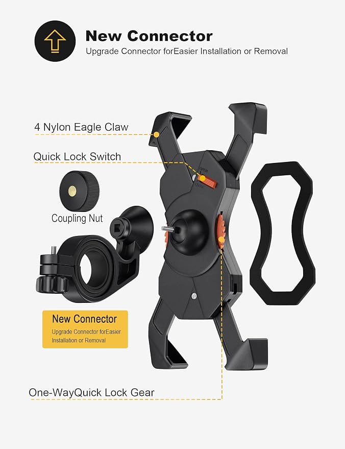 Grefay Bike Phone Holder, Motorcycle Phone Holder with Handlebar Clamp for Bicycle, Suitable with iPhone 16 15 14 Pro Max Plus/13 12 11 Pro Max Mini, XS XR X, SE/3.5-6.5 Inch Smartphone, 360 Rotatable