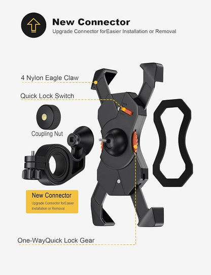 Grefay Bike Phone Holder, Motorcycle Phone Holder with Handlebar Clamp for Bicycle, Suitable with iPhone 16 15 14 Pro Max Plus/13 12 11 Pro Max Mini, XS XR X, SE/3.5-6.5 Inch Smartphone, 360 Rotatable